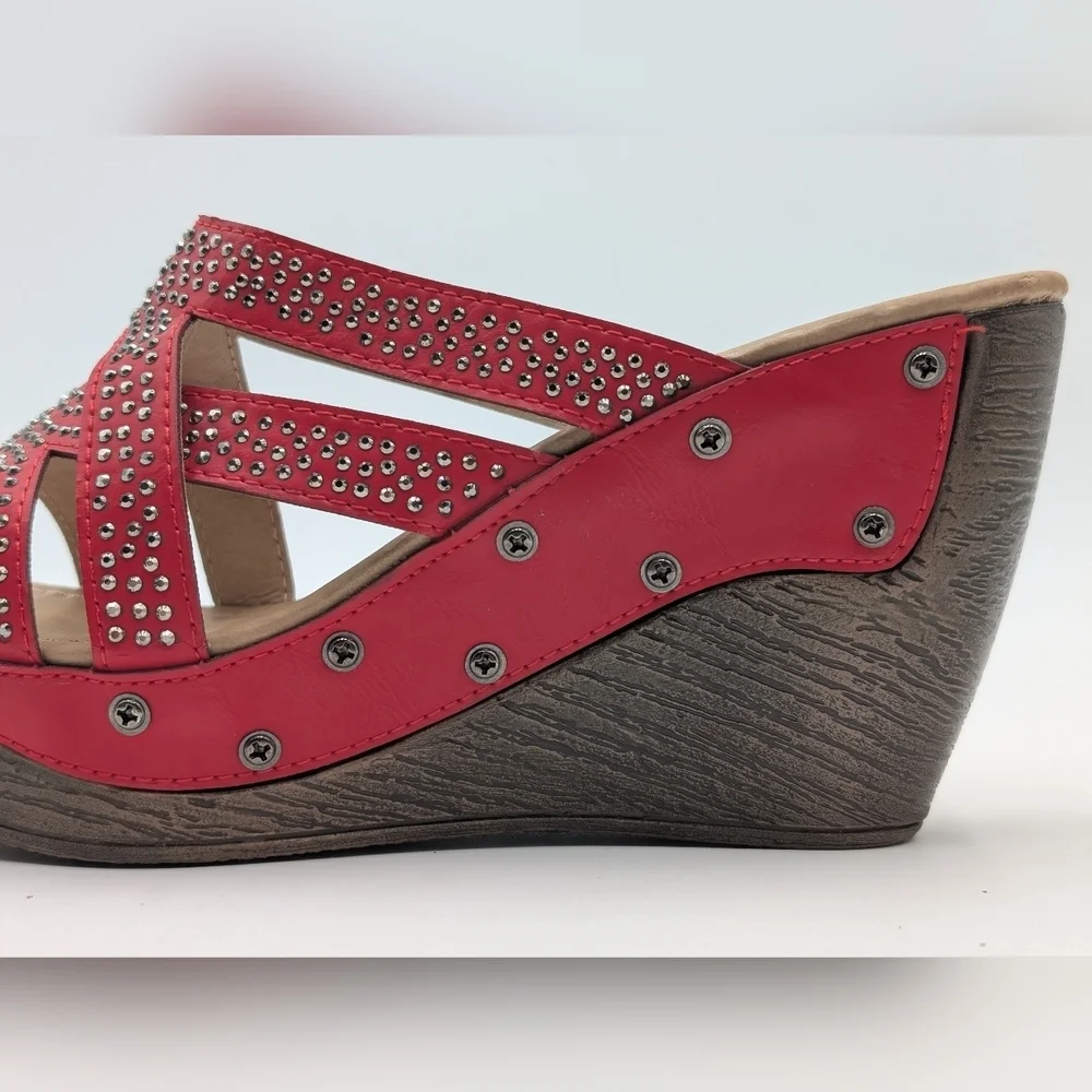 Patrizia By Spring Step Studded Red Sequin High Heel Wedge Sandal Sz US 9 EU 40 - Picture 9 of 16